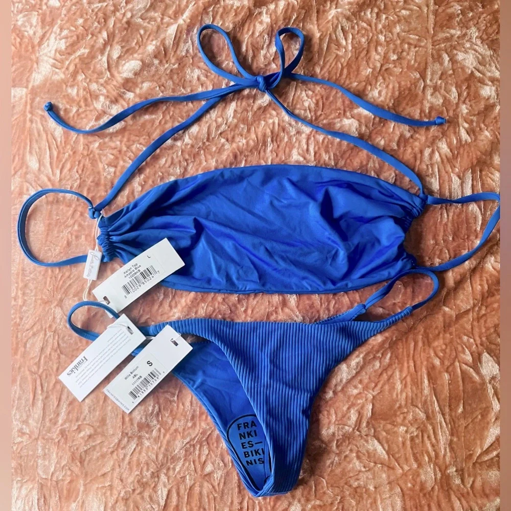 Frankie’s Bikini S/L: Sm Blue Amparo Willa Bottoms, Lg Blue Amparo Kailyn Top